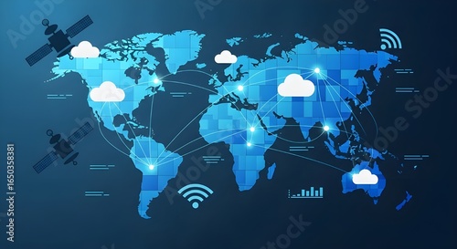 Global Connectivity and Digital Technology Vector – World Network and Communication Infrastructure Illustration