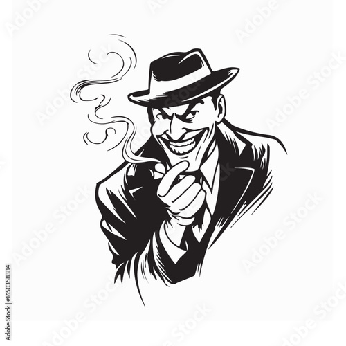 Villain Character Relaxing and Smoking Cigar Vector Illustration