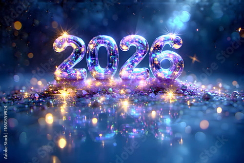 Illuminated 2026 Numbers with Glittering Stars and Sparkles for New Year Celebration