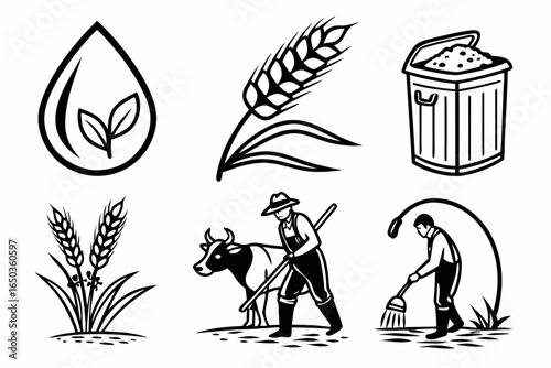 Agriculture and farming icons isolated on white background for food production