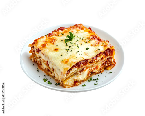 Delicious lasagne served on a classic white plate