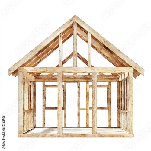 a cute construction newly framed wooden house