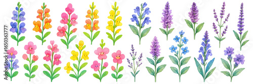 A vibrant arrangement of colorful wildflowers in various shades, perfect for spring themes.