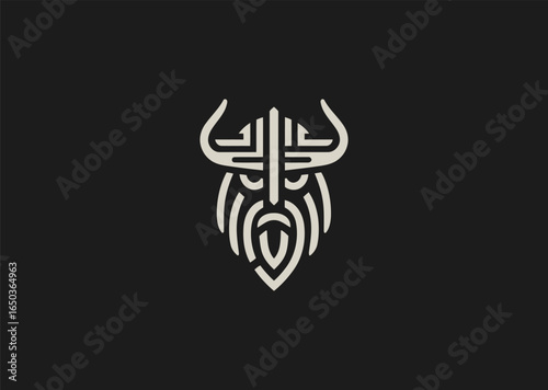 A powerful minimalist Odin logo in line art style, embodying wisdom, mystery, and Norse mythology.
