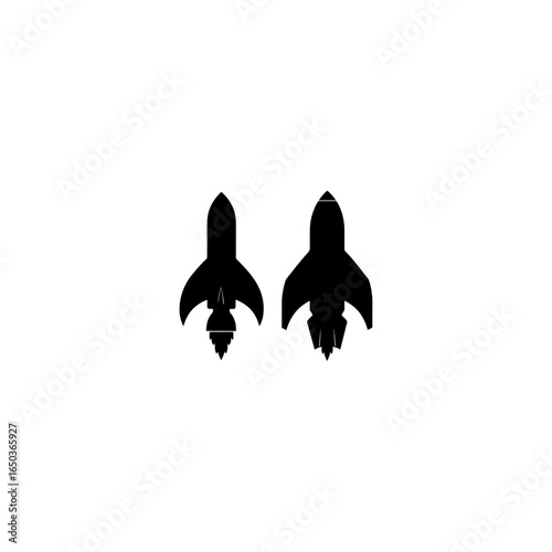Guided missile weapon or ballistic rocket weapons with booster flat and line vector icon set