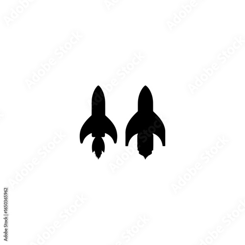 Guided missile weapon or ballistic rocket weapons with booster flat and line vector icon set