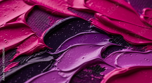 Thick impasto strokes of vibrant purple and magenta paint create a textured abstract artwork.
