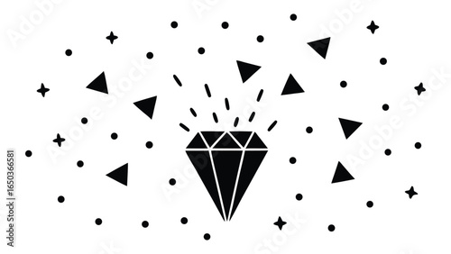 Vector art of abstract black diamond and geometric shape pattern isolated on white background.