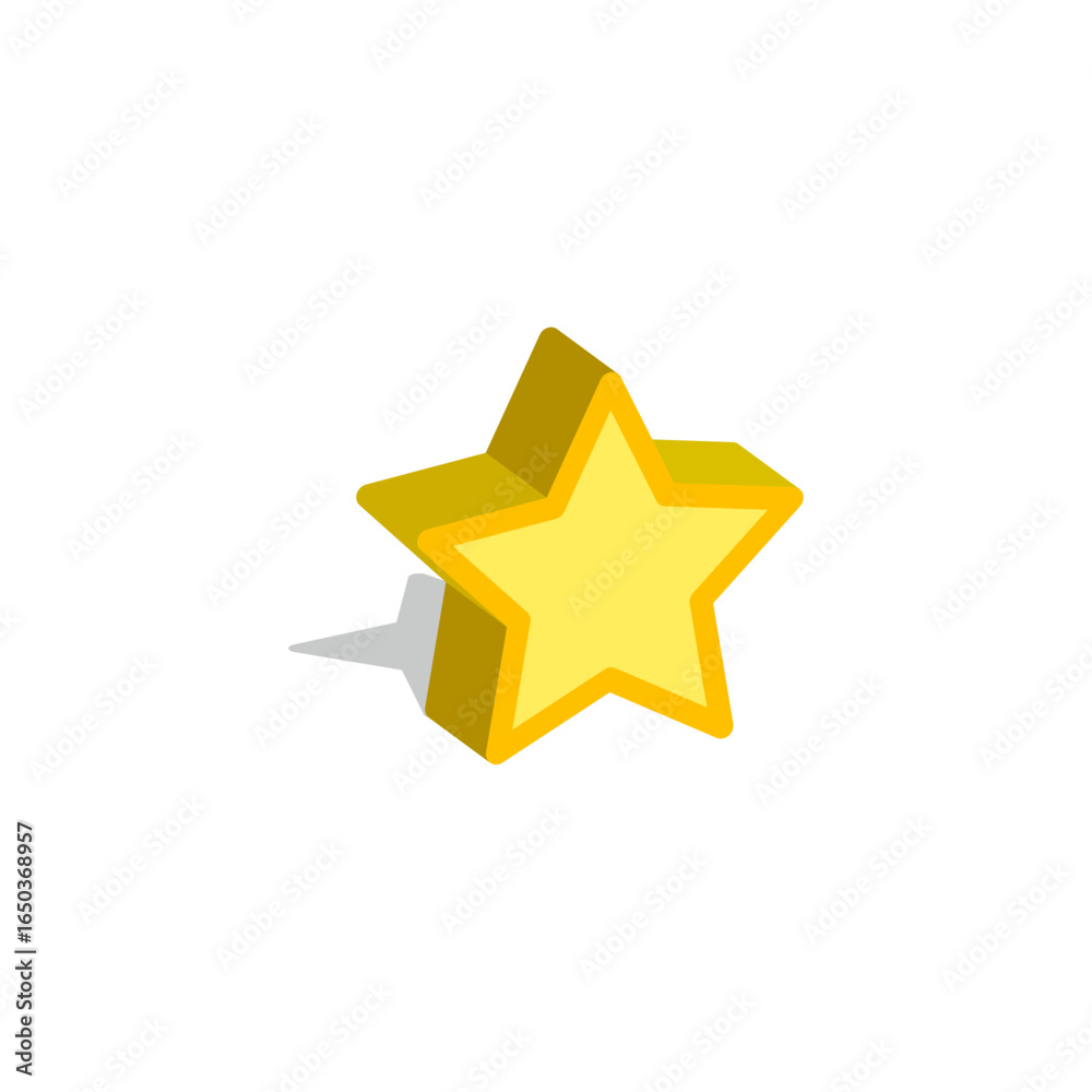 Obraz premium A cut viewed from above at an angle of a three-dimensional shining yellow star with shadows.