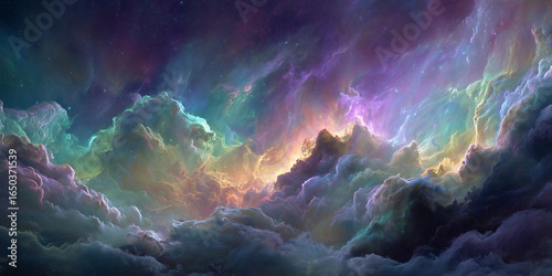 360 degree equirectangular projection space background with nebula and stars, environment map. HDRI spherical panorama