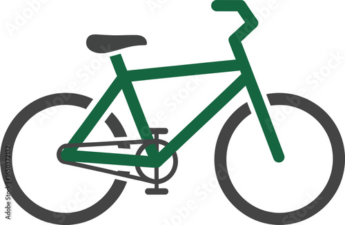 A simple green bicycle icon shown in profile with black wheels, seat, and pedals on a white background.