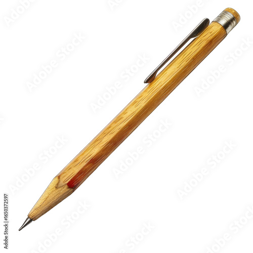 Wallpaper Mural Wooden-bodied pencil-style mechanical pen.  A light brown, wood-grained barrel holds a metal tip.  The pen is angled Torontodigital.ca