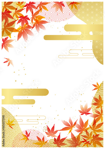 紅葉と金箔和柄背景
