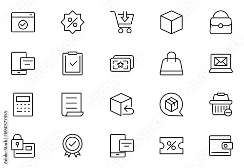 E-Commerce line icons set. E-Commerce, Shop, Online Shopping icons collection. Shopping symbols set. Vector illustration. editable stroke