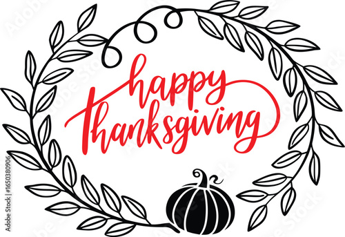Celebrate heartfelt gratitude with this charming happy thanksgiving wreath design featuring a festive pumpkin and autumn leaves