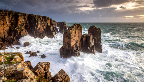 Coastal cliffs and dramatic waves