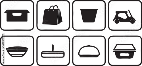 Shopping and food delivery service icons set