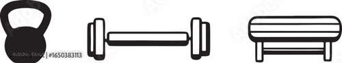 Set of fitness equipment for gym workouts.