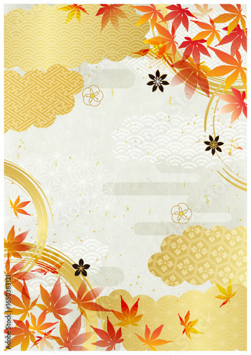 紅葉と和紙背景