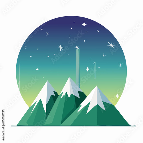 Flat style vector icon of aurora lights above mountains, representing natural cosmic phenomena and astronomy beauty.