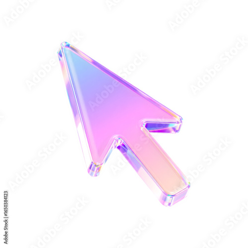 Iridescent Glass Cursor Icon 3D Rendering on Transparent Background