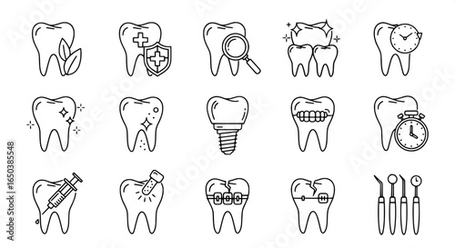 Dental Care Icons 20 Line Art Illustrations for Dentistry