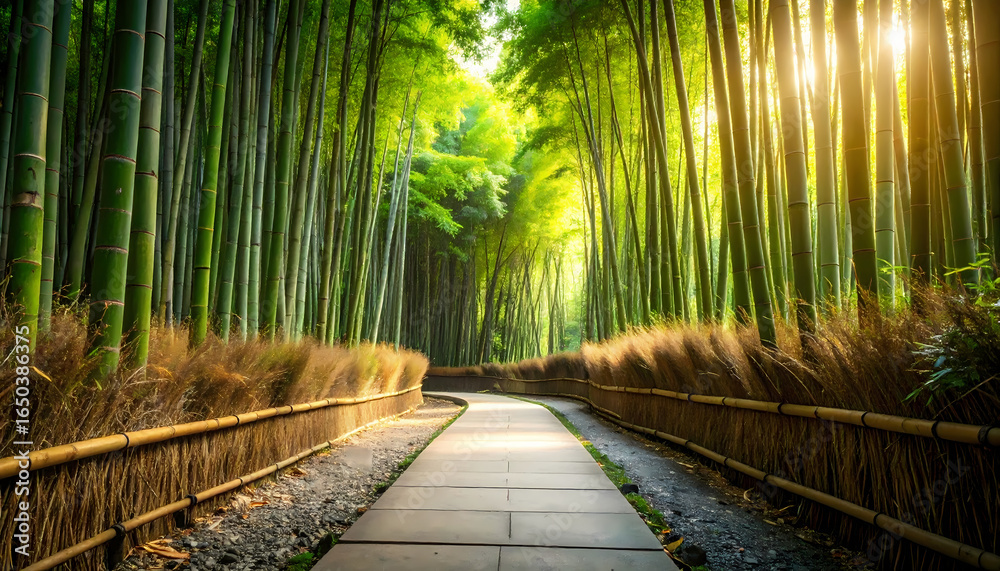 Fototapeta premium Sunlight path through bamboo forest