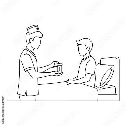 Nurse Dispensing Medicine: A nurse is giving a patient their prescribed medicine. This image can be used in advertisements related to hospitals, clinics, and healthcare.