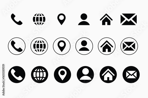 call icon, phone icon, email icon, mail icon, home icon