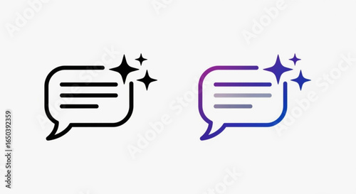 Vector icon set of a sparkling AI chat bubble, featuring line and gradient styles for modern digital communication.