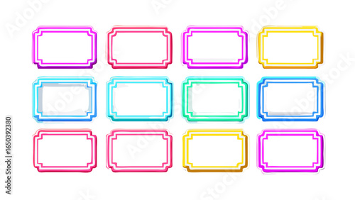 Colorful labels name tags blank frame border vector graphic design element collection for organization and decor