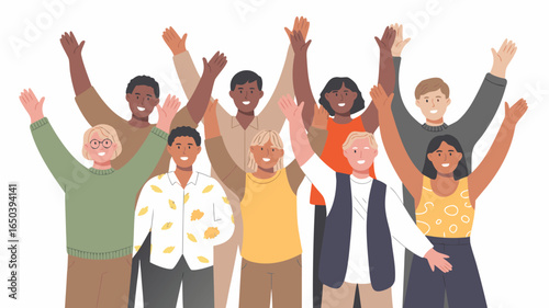 Diverse Group of People With Arms Raised in Celebration or Support Illustration