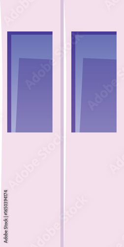 White door with windows, gym or office entrance icon, vector flat front door interior design element isolated