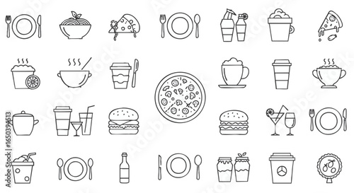 A collection of vector food and drink icons for graphic design and web use