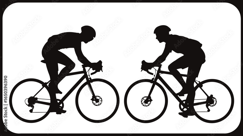 Obraz premium Two cyclists in silhouette facing each other on Vector illustration of white background cycling bicycle