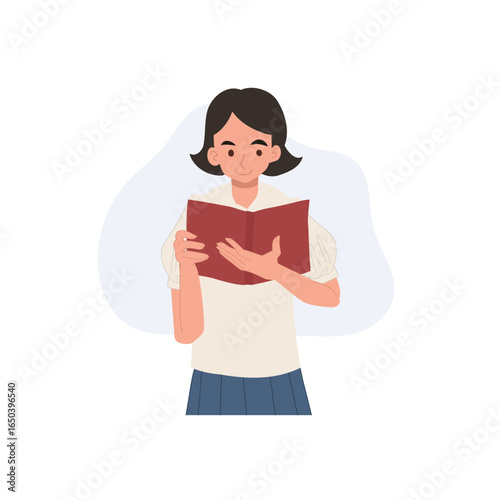 asian schoolgirl student in uniform reading book education lifestyle youth learning academic success and study habit