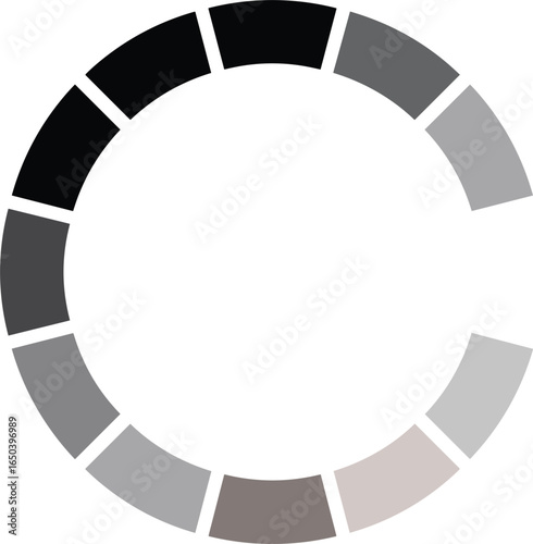 Circular segmented graphic with gradient shades of gray and black abstract background