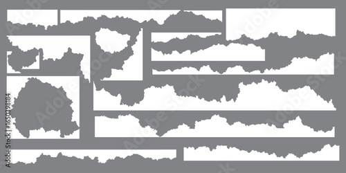 Realistic set of ripped white paper sheets PNG isolated on transparent background. Set of realistic paper rips texture design