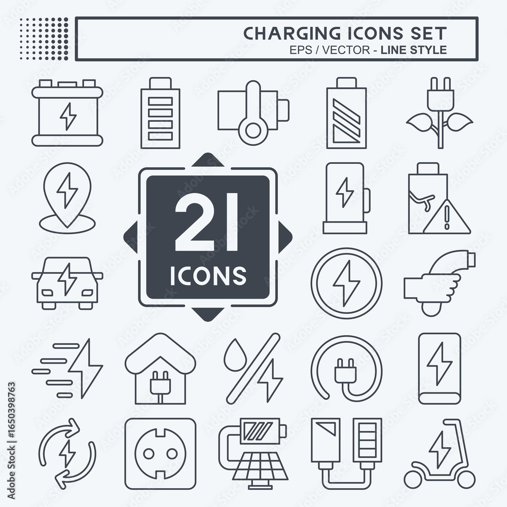 Fototapeta premium Icon Set Charging. related to Education symbol. line style. design editable
