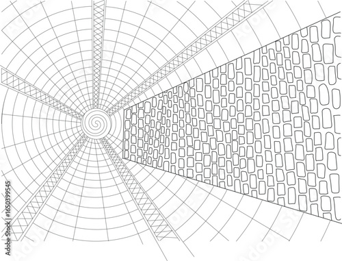 Detailed abstract line drawing perfect for therapeutic art, visual meditation, and serene adult coloring activities.