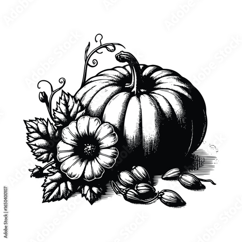 Wallpaper Mural Pumpkin and Flower Engraving Vector Torontodigital.ca