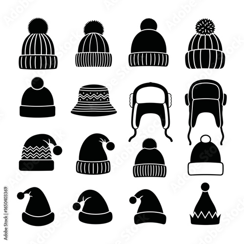 Winter Hat Silhouette Icons Vector Set