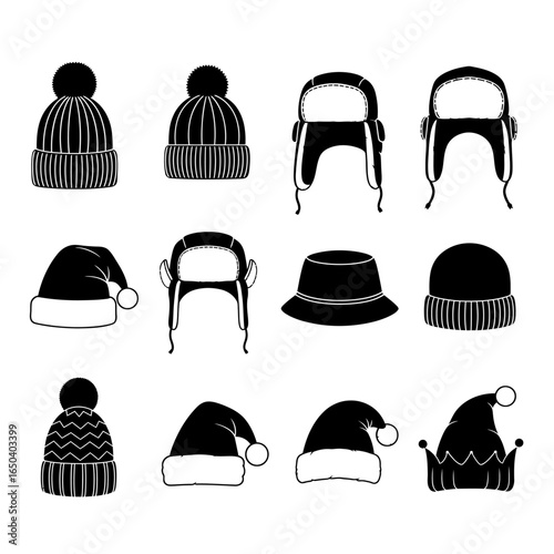 Winter Hat Silhouette Icons Vector Set