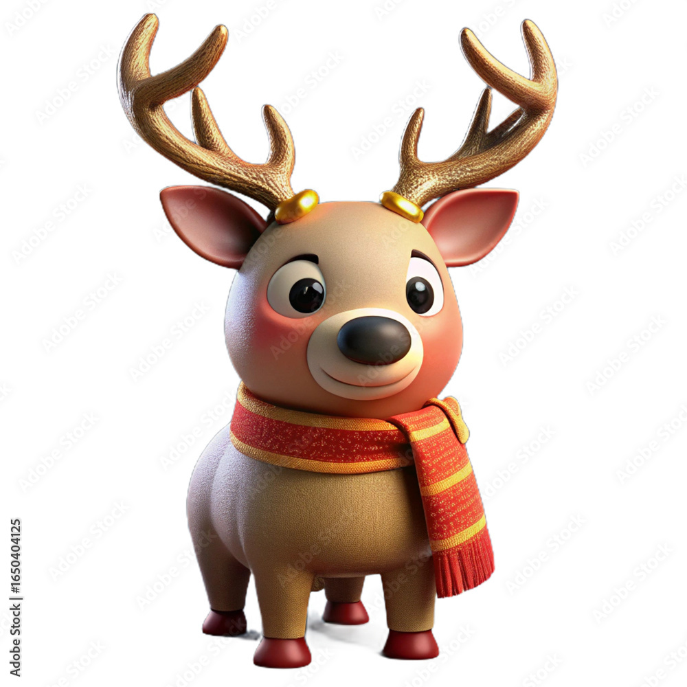 Whimsical 3D Reindeer with a Cozy Scarf on transparent background Whimsical 3D Reindeer with a Cozy Scarf on transparent background