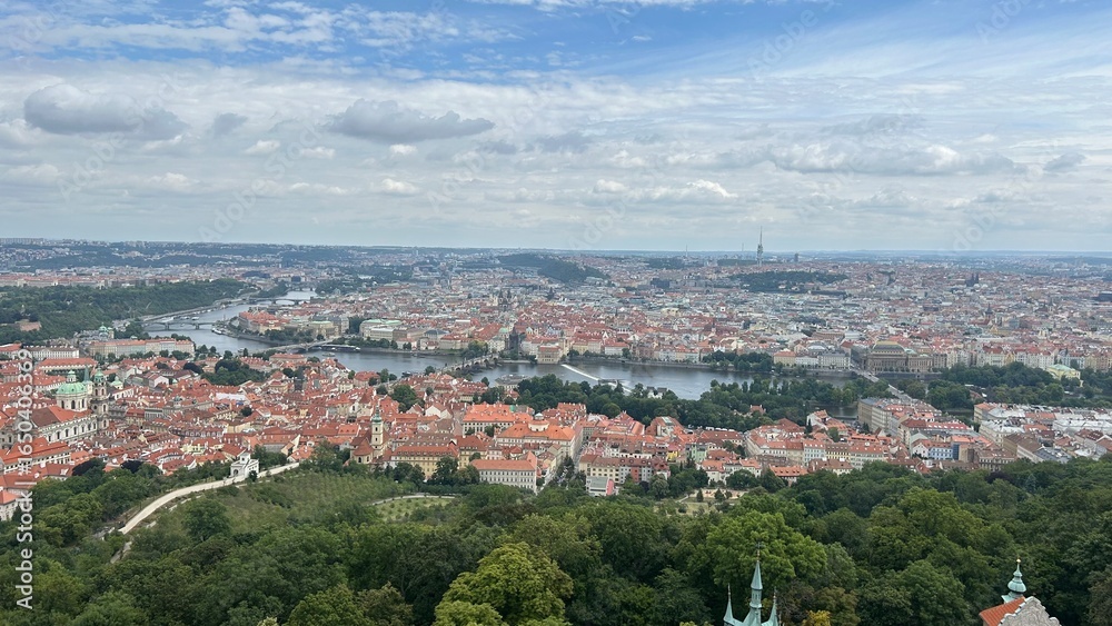 Fototapeta premium View of Prague City and Vltava River from Petřín Tower