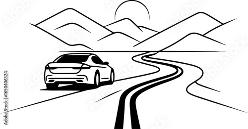 Silhouette of car driving through mountains