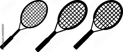 Tennis racket set, a Set of tennis rackets, tennis racket collection, Vector of tennis racket, tennis racket silhouette, tennis racket isolated on white background
