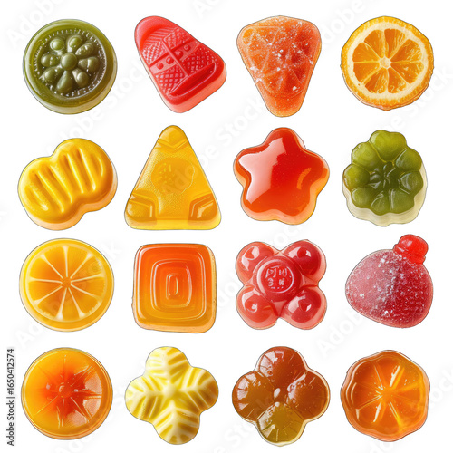 Assorted colorful gummy candies in various shapes