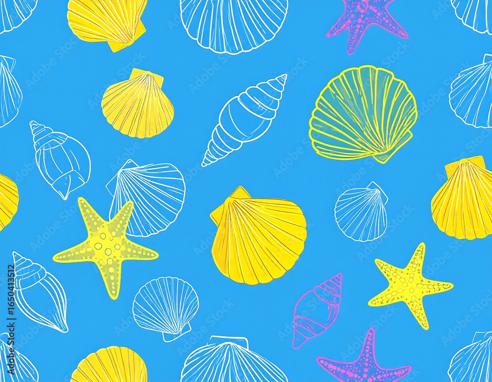 custom made wallpaper toronto digitalColorful seashell and starfish pattern (1)
