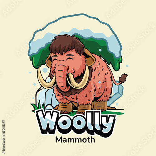 Cute Woolly Mammoth extinct animal Character Mascot in Cartoon Illustration